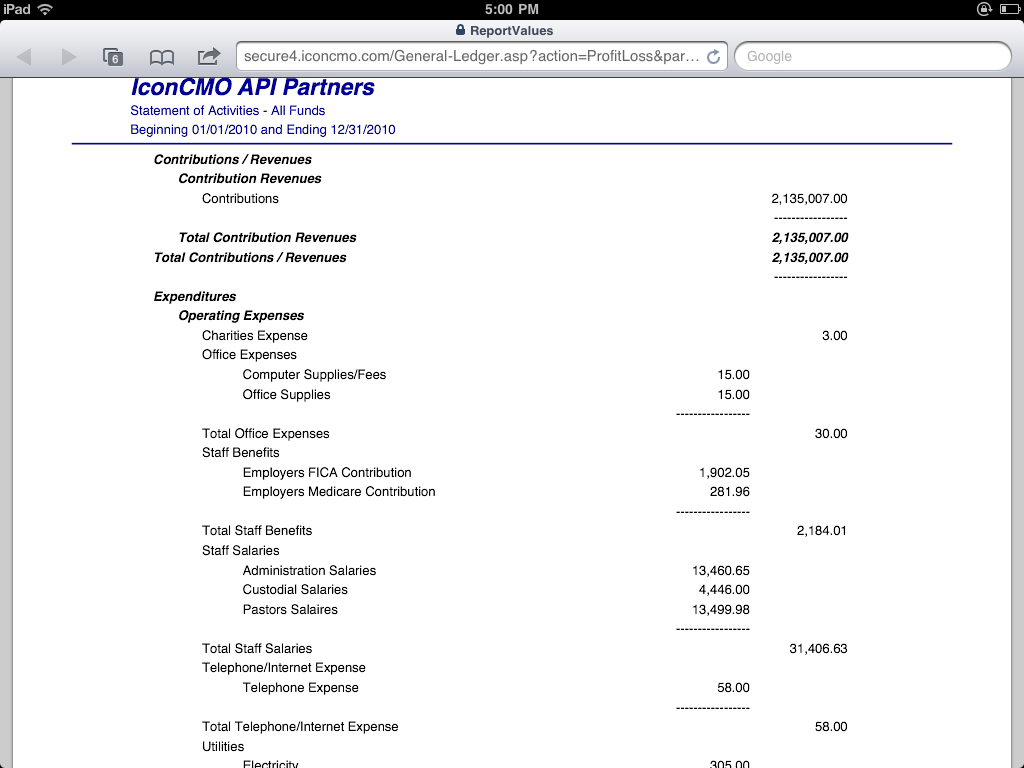 profit-loss-church-accounting-software Porfit and Loss report for church software