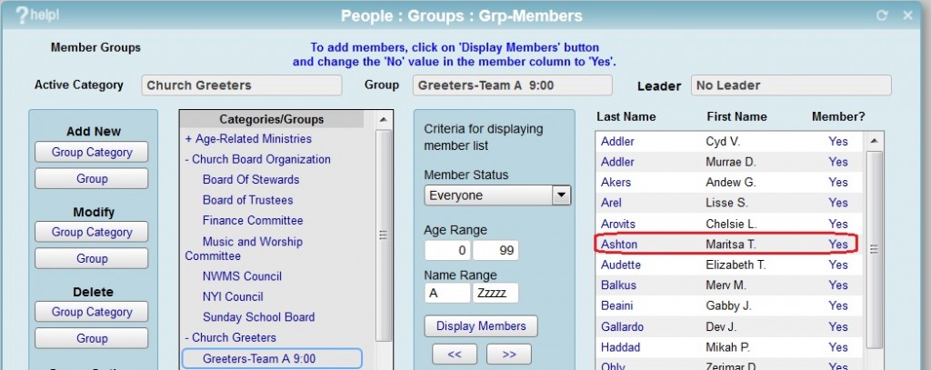 change to member groups in iconcmo church management software