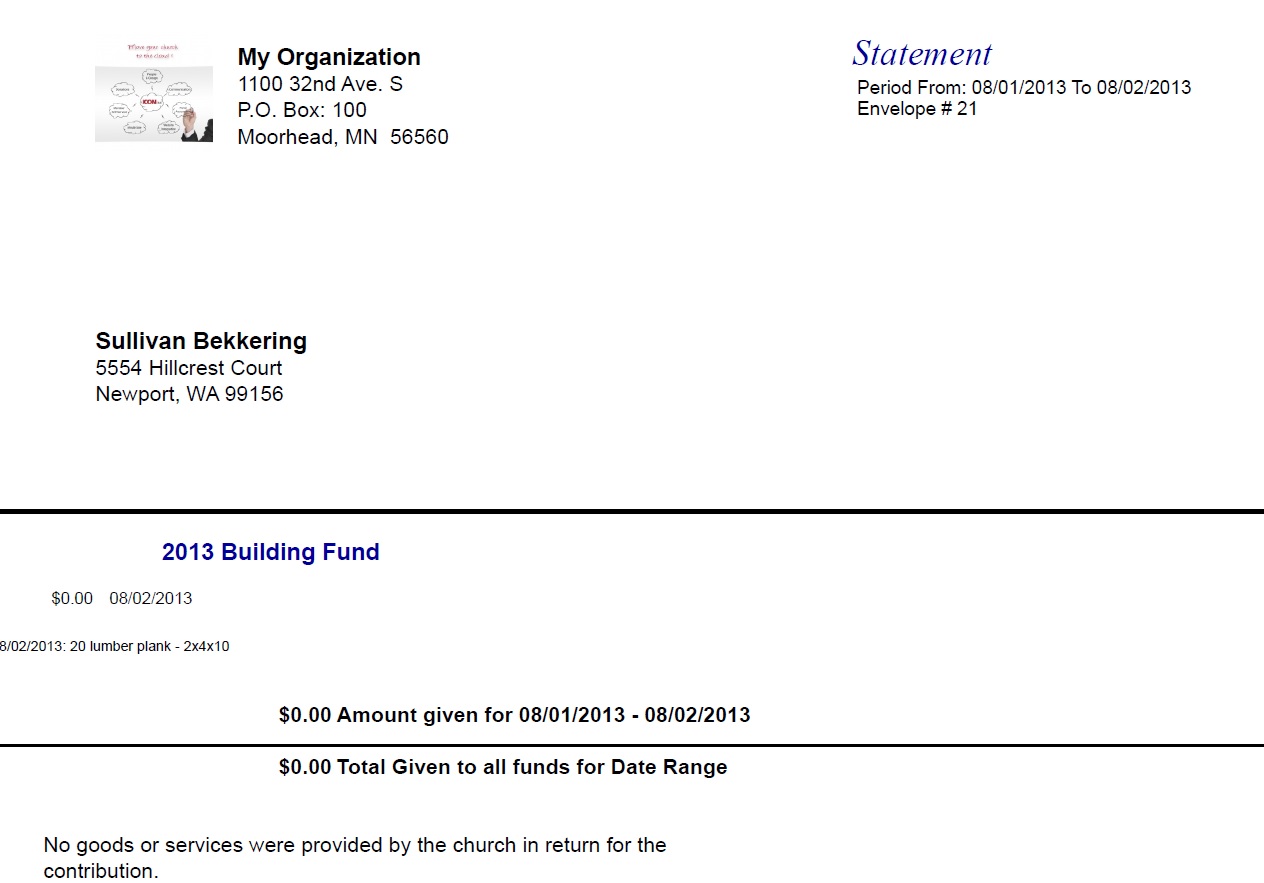statement for noncash donations or gifts in kind Sample Statement for Gift in Kind