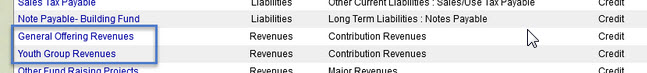 two revenue accounts in coa Chart of Accounts - Two Revenue Accounts shown outlined