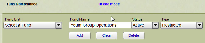 fund maintenance window Adding an Accounting Fund screen shot