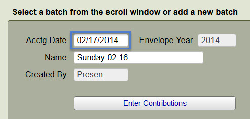 batch selection window Contribution Batch Creation screen for the fields that are needed for IconCMO