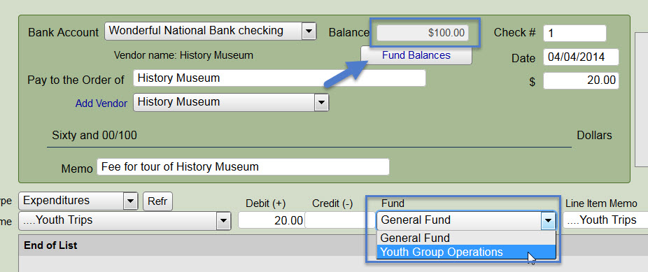 check writing window Writing Check from Correct Fund