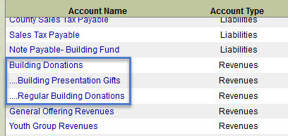 Revenue Accounts to Link to Building Donations