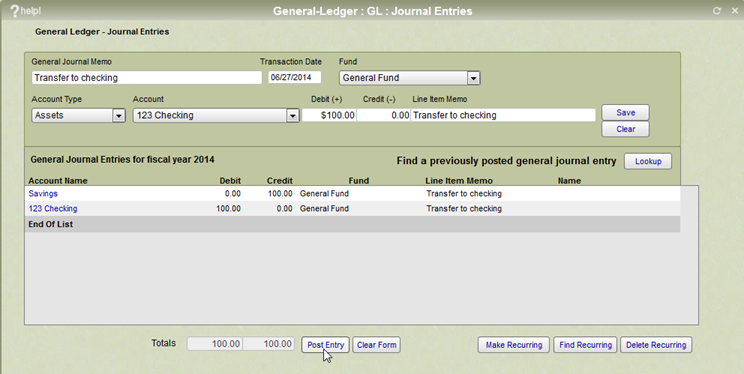 The IconCMO journal entry screen.