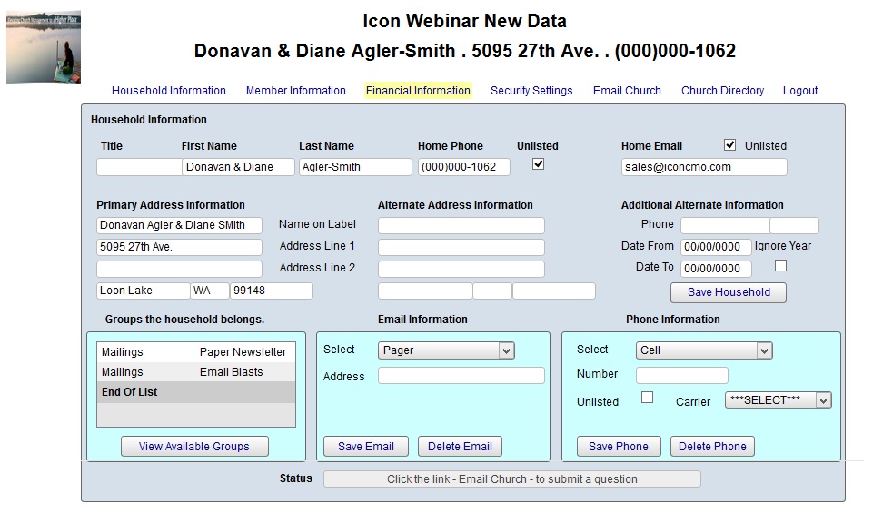 Shows the before picture of the membership module for parishioners. Original interface for the church membership module.