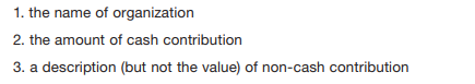 Image of the first 3 regulations that should be on all contribution statements in accordance to IRS publication 1771. 