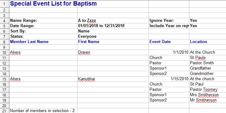 church software export The baptism date report that normally goes to pdf, is seen here in Excel. Notice the nice formatting is still there instead of the typical Excel column format.