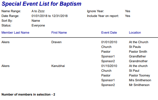 IconCMO pdf style report for baptism dates nicely formatted. 