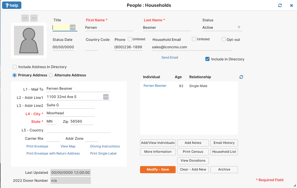 Screenshot of IconCMO household form single label button