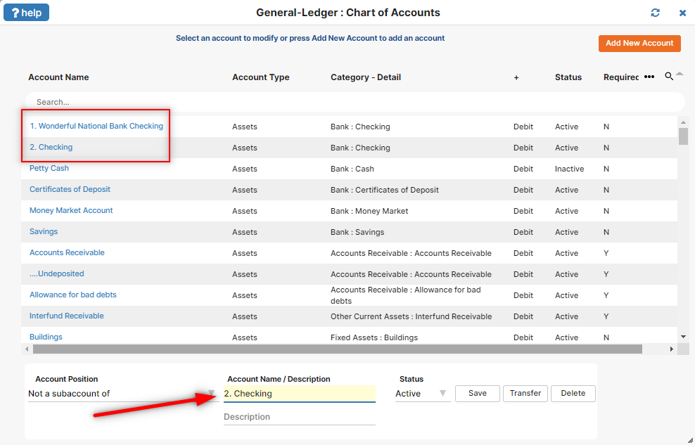 chart of accounts in iconcmo church management software