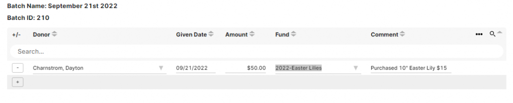 Screen image shows the memo field that should be entered for this type of donation.