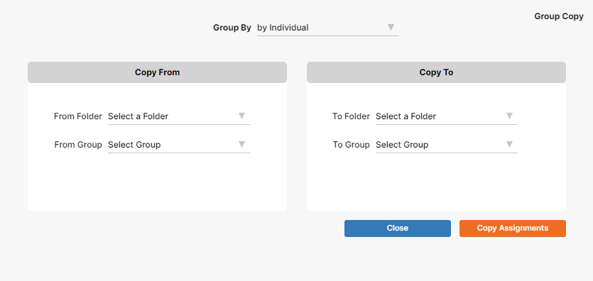 The user interface of the copy function for small groups.