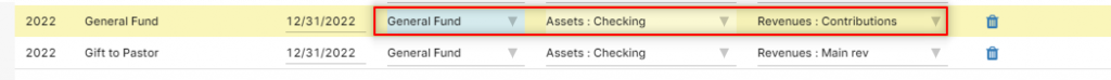 shows the screen shot of the donor funds link to the accounting funds for the church