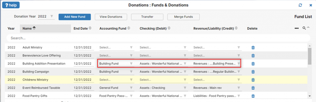 shows the adding of a donor fund into the system via a screen shot