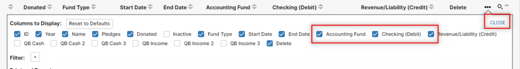 image showing the three columns needed to setup the accounting