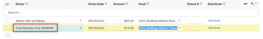 Entering Loose Plate Offerings from Presentation using the donation enter screen with multiple fields present to cover all the scenarios.