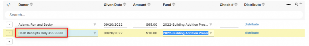 Entering Loose Plate Offerings from Presentation using the donation enter screen with multiple fields present to cover all the scenarios. 