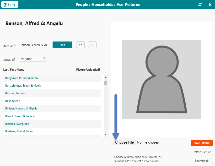 household picture screen Uploading picture to church management software