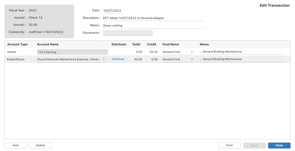 General ledger entry for a payment after it was posted