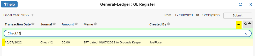 Finding a journal entry in the GL register.