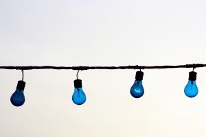 Blue lights on a wire string