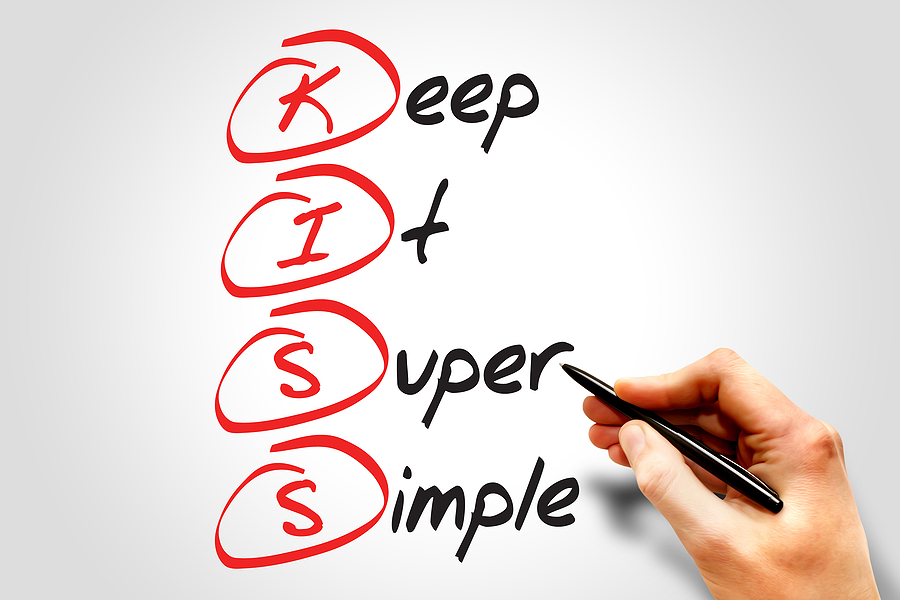 Church software selection should use the KISS principle which this picture shows - a whiteboard that says the words 'Keep it super simple'.