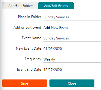 attendance setup The adding event screen for IconCMO. It shows the fields that need to be filled out.