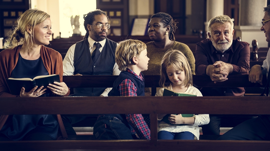 People sitting in church for your online church service.