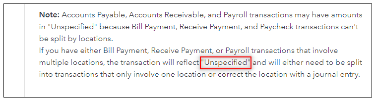 Quickbooks screenshot showing the unspecified part for balance sheet accounts.