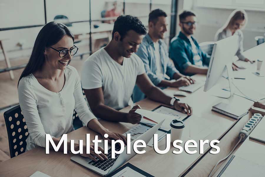 Multiple people using the same software on different computers all at the same time.