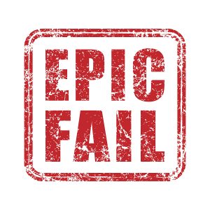 Epic fail grunge style rubber stamp icon. Red vintage failure meme seal label. Mistake sticker sign. Isolated on white background. Vector illustration image.