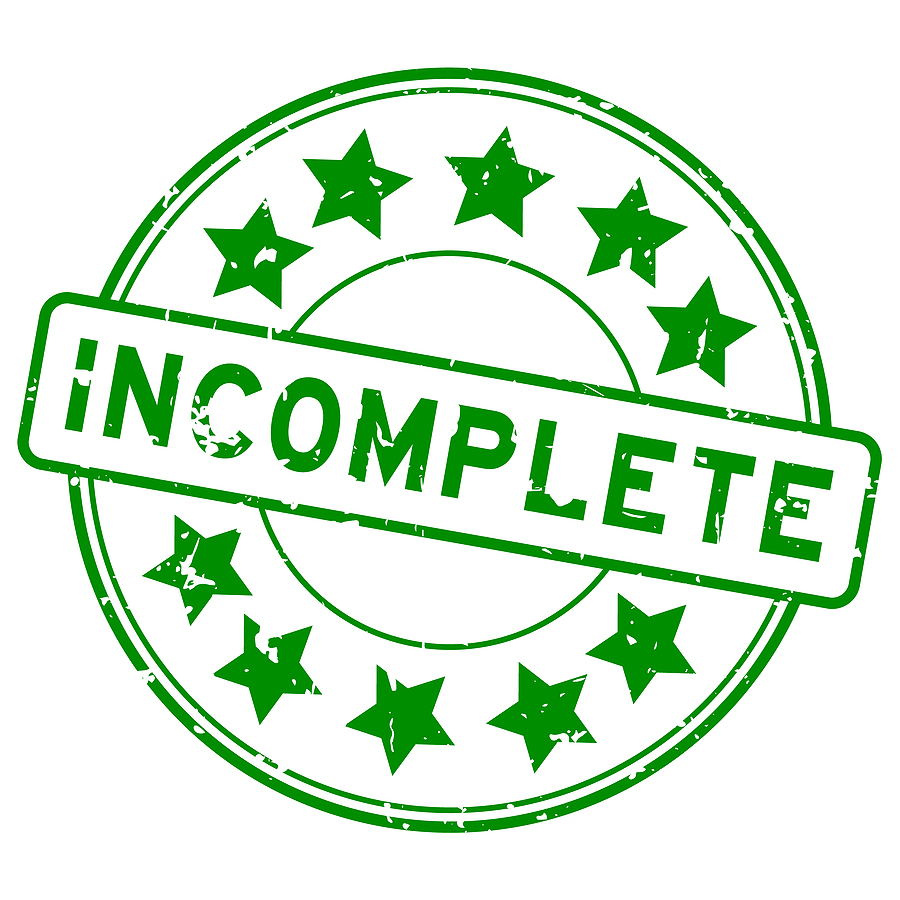 Grunge green incomplete word round rubber seal stamp on white background illustrating using checkbooks only gives you an incomplete picture.