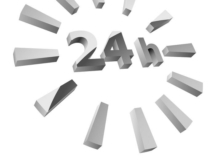Software accessibility. 24 hours steel 3D icon isolated on white.