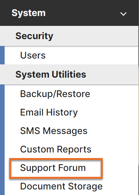 IconCMO church community support forum Menu Bar and Support Forum in IconCMO