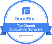 Goodfirms top church accounting software badge which is blue and white in color.