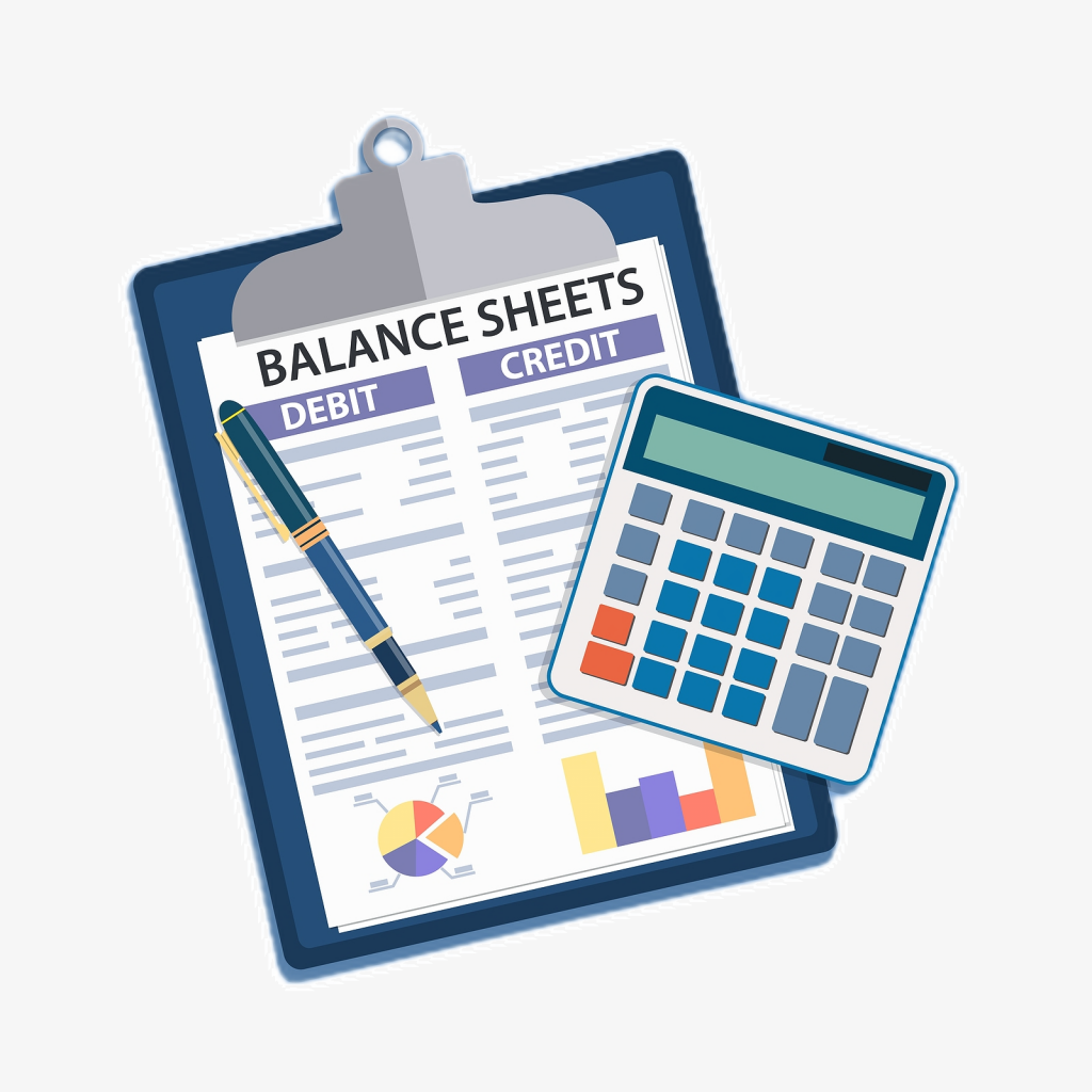 Church accounting software provides balance sheets for credits and debits that is one of the modules in church management software. There is also a calculator, pen and clipboard. 